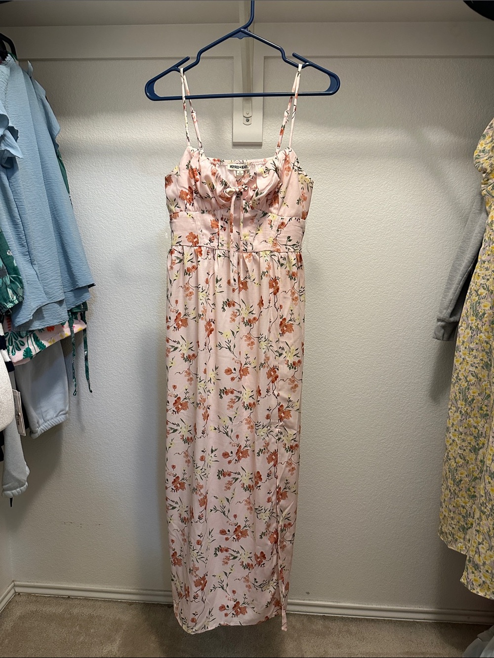 Inspired Hearts Pink Floral Maxi Dress with Rust Accents